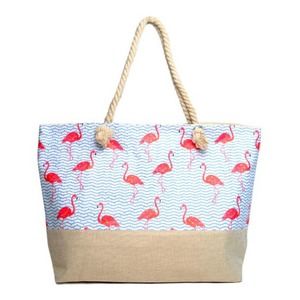 Pink Flamingo Blue Stripe Rhinestone Tote Bag